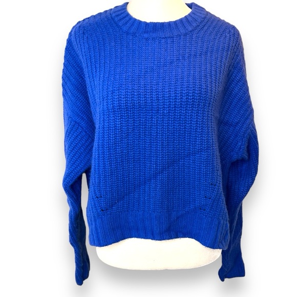 NAADAM Sweaters - Naadam Chunky Ribbed Wool Cashmere Cropped Crewneck Sweater in Ice Blue Xs
